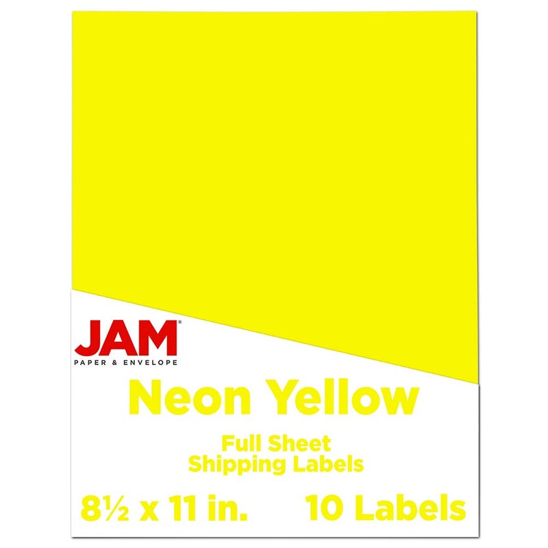 JAM PAPER Full Sheet Shipping Labels - Printable Sticker Paper - 8 1/2 x 11 - Neon Yellow - 10 Full Pages/Pack - Image 1